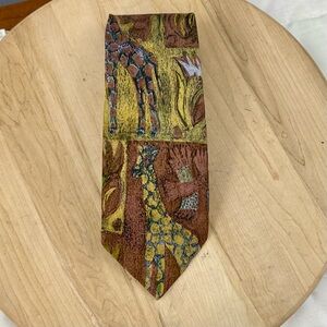 Ermenegildo Zegna Mens Tie Woven 100% Silk Yellow‎ Brown Geometric Animal Print